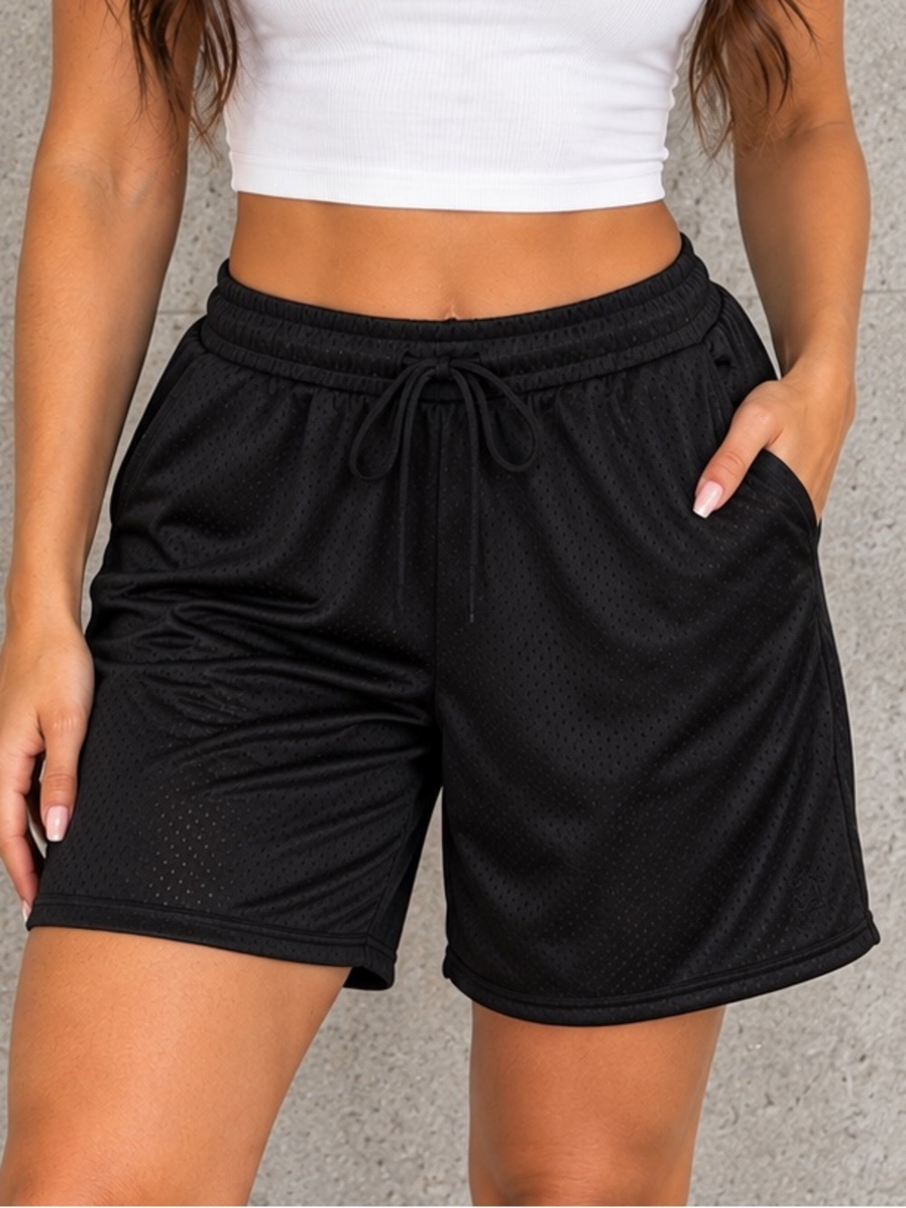 PINK Victorias Secret Women’s Black Athletic Mesh Shorts Drawstring Size Medium